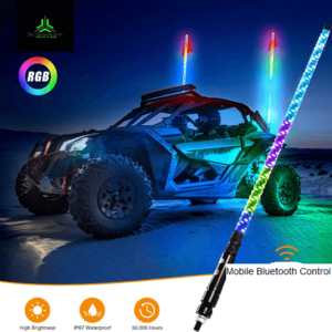 3FT 4FT 5FT RGB Bluetooth APP Control Super Bright whips (flagpole light) 12V (pair with free wiring harness) for ATV/UTV Off Road Trucks